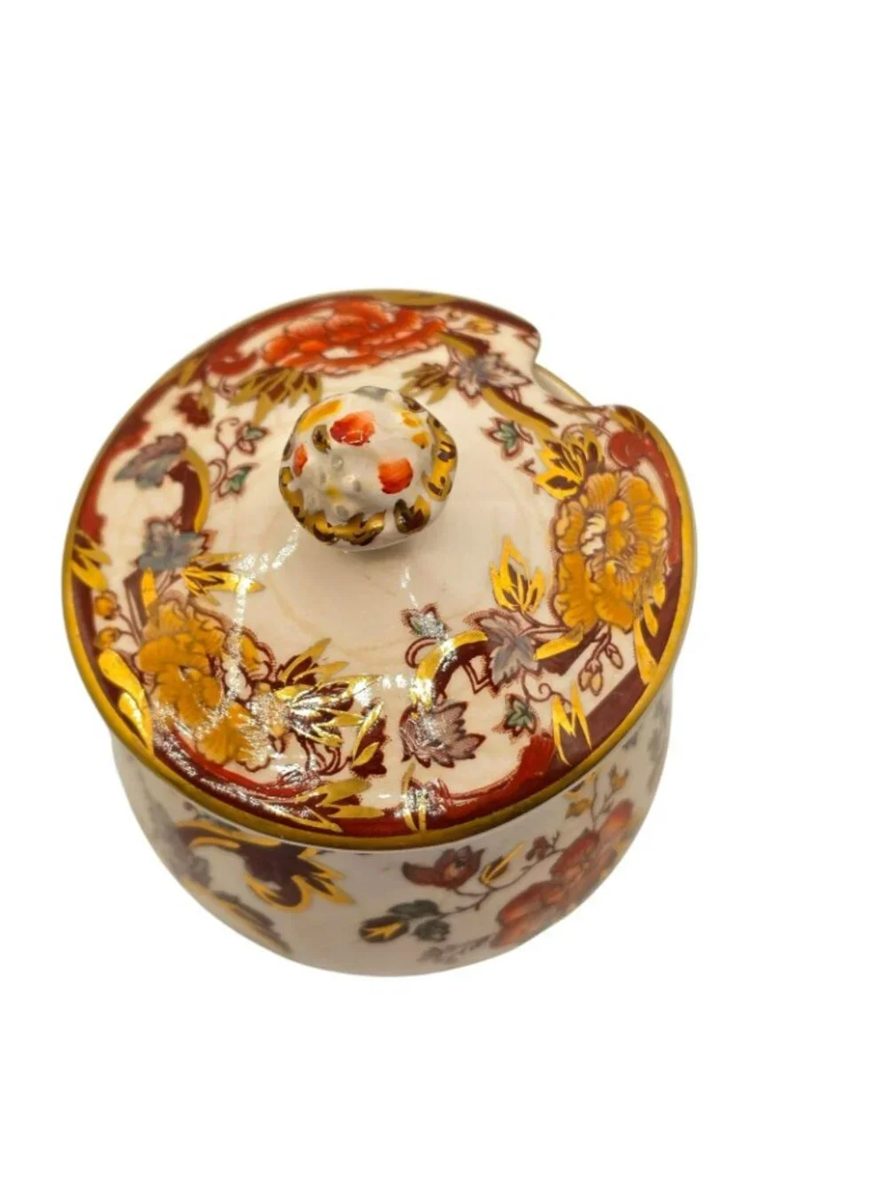 Masons Patent Ironstone Brown Velvet Floral Jar Lid Made In England Vintage